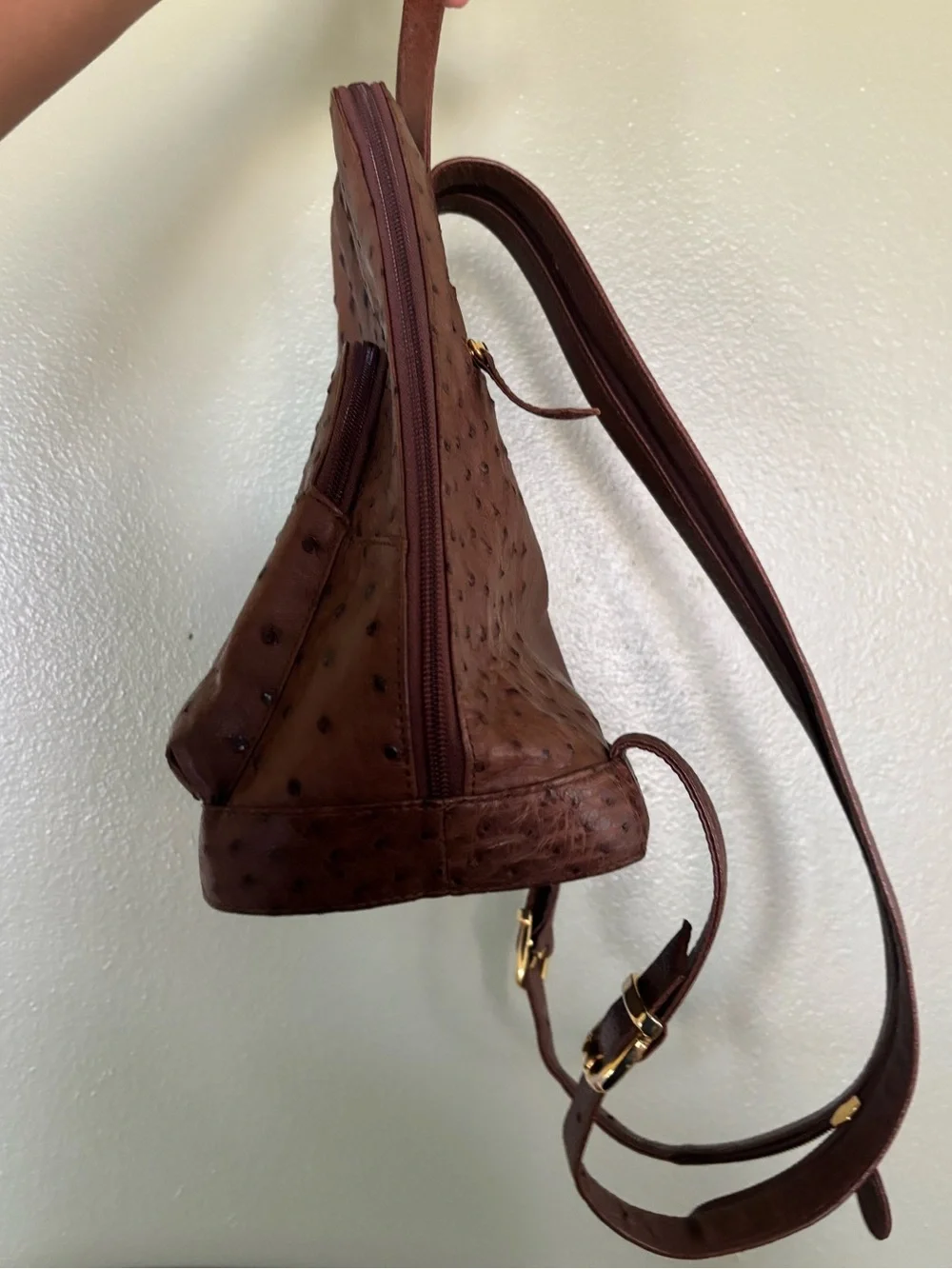 Brown Ostrich Leather mini backpack - Picture 4 of 9